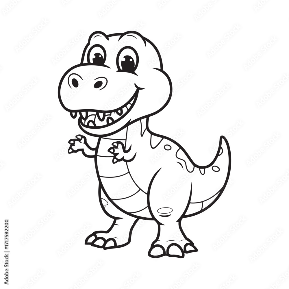 Obraz premium Cute and Smiling T-Rex Dinosaur Cartoon for Children's Fun Coloring Book Pages