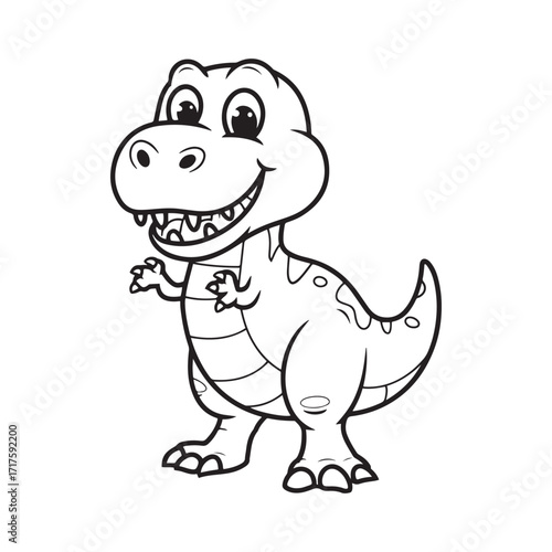 Cute and Smiling T-Rex Dinosaur Cartoon for Children's Fun Coloring Book Pages