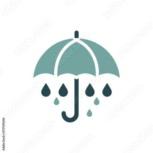 A stylized umbrella with raindrops, symbolizing protection from rain in a minimalist design