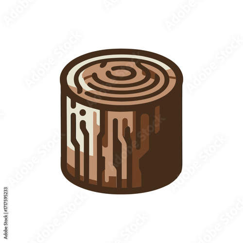 Detailed illustration of a wooden log with visible rings and texture, isolated on a white background