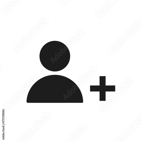 A flat vector illustration of a user profile with a simple plus sign.