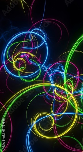 Wallpaper Mural Vibrant swirls of neon light create a dynamic and mesmerizing abstract design against a black backdrop. Torontodigital.ca