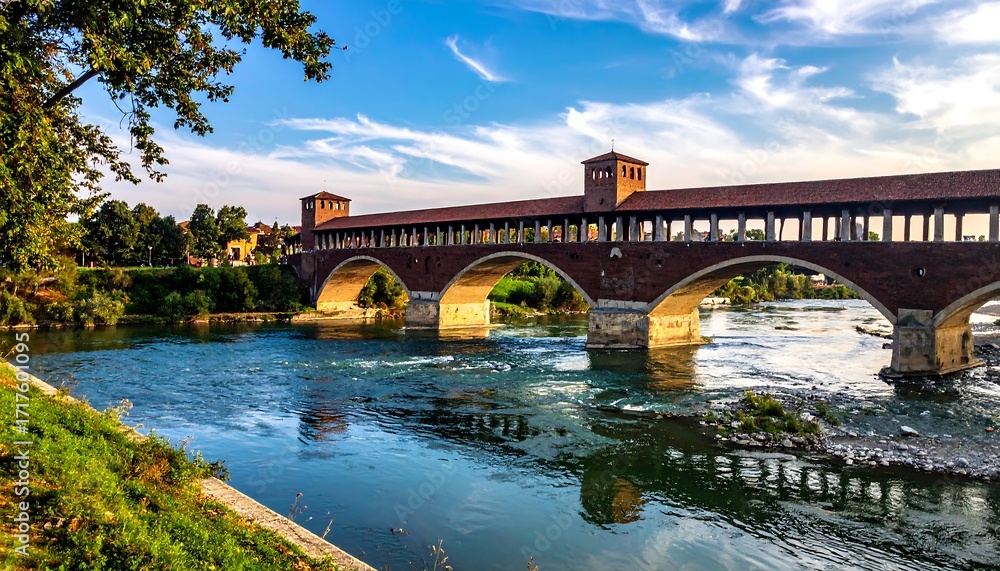 Naklejka premium Italian Bridge Over River.