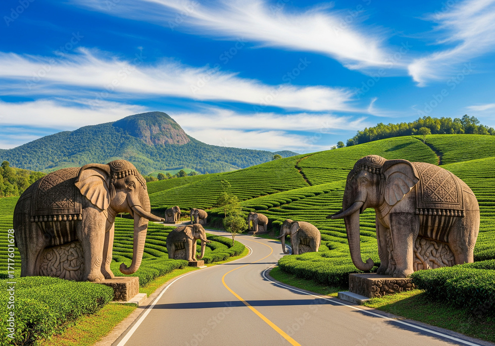 Fototapeta premium Tea Plantation Elephant Statues