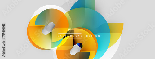 Abstract colorful shapes overlap. Modern design features vibrant hues, smooth gradients, dynamic composition. Background suggests innovation, creativity.
