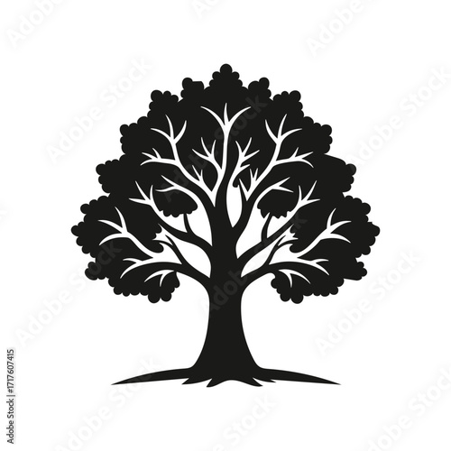 Oak tree Silhouette vector icon on white background