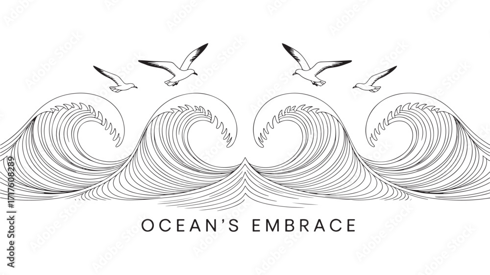 Obraz premium Ocean waves embracing the sky with seagulls flying above representing freedom serenity and the power of nature