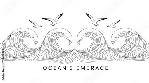 Ocean waves embracing the sky with seagulls flying above representing freedom serenity and the power of nature