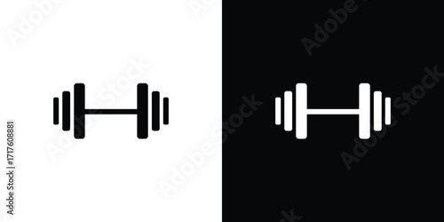 Simple dumbbell icon in black and white contrast