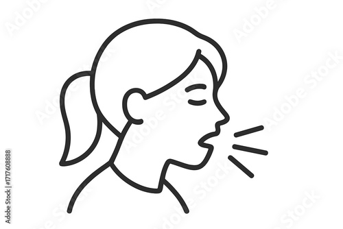 Woman coughing vector thin line icon. Sick person with cough symptom. Influenza, virus, flu, cold or allergy. Medical health problem. Respiratory illness, infection graphic element.