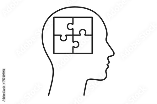 Puzzle in head profile vector icon. Concept for mental health, psychology, logic, memory, problem solving. Metaphor for business solution, education, ideas, and thinking.