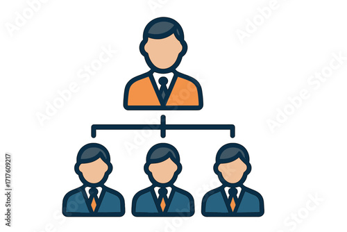 Corporate hierarchy vector icon. Business structure and organizational chart. Management and leadership concept. Manager with employees. Teamwork symbol. Flat cartoon illustration.