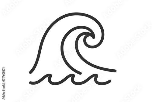 Ocean wave line icon. Simple sea water symbol for surfing or summer beach logo. Minimalist vector illustration of a storm or tsunami curl. Abstract flow and swirl doodle art.