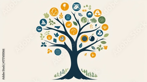 Eco-Friendly Symbols Tree Illustration for Sustainability Awareness