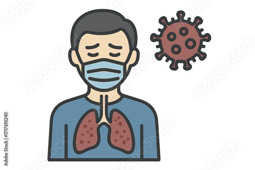 Person infected with virus icon, coronavirus covid-19 pandemic concept, infected lungs illustration, pneumonia, respiratory illness, cold or flu symptoms, medical vector graphic