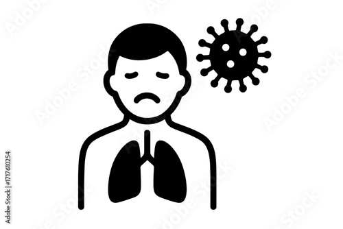 Person infected with virus icon, coronavirus covid-19 pandemic, lung infection, pneumonia, flu symptoms, respiratory illness, sick person silhouette, health risk vector illustration