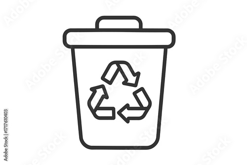 Recycling bin icon with recycle symbol, thin line vector illustration, outline linear stroke trash can, eco-friendly waste disposal sign, transparent background design