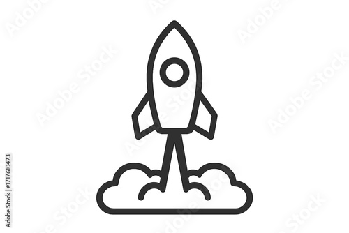 Rocket launch icon vector design, spaceship lifting off with smoke, space exploration concept, startup and innovation symbol, modern outline illustration with transparent background