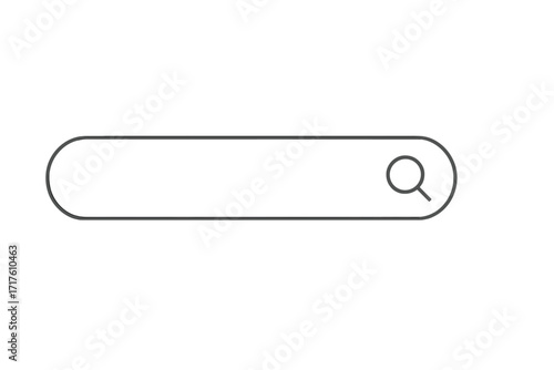 Minimalist search bar vector graphic design element with magnifying glass icon, simple UI interface template, clean and modern isolated vector illustration, transparent background