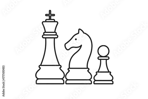 Set of chess pieces king knight and pawn vector thin line icon strategy game concept business teamwork management leadership chessboard tactics competition intelligence planning illustration
