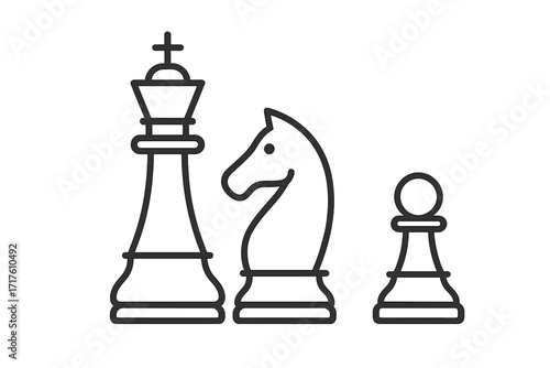 Set of chess pieces king knight and pawn vector thin line icon, strategy game symbols for business teamwork management, chess concept illustration, game pieces design