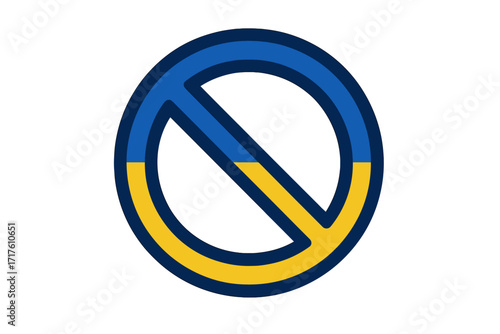 Stop War in Ukraine vector illustration with forbidden symbol in Ukrainian flag colors, anti-war protest concept, peace and freedom, transparent background, peace movement icon