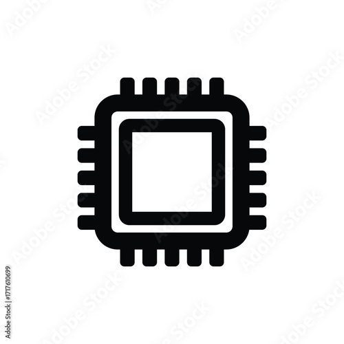Simple black and white icon of a microprocessor chip