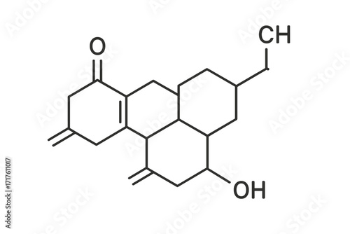 Vector thin line icon of dehydroepiandrosterone molecular structure, chemical formula of DHEA, steroid hormone compound illustration, transparent background, scientific vector design