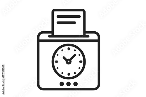 Time clock icon silhouette style vector illustration, punch card machine, work attendance tracking, employee time recording, transparent background, office and business tool