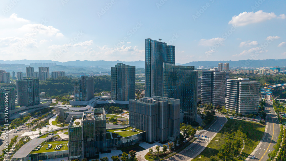 Naklejka premium Aerial photography of modern technology parks in Chongqing, China