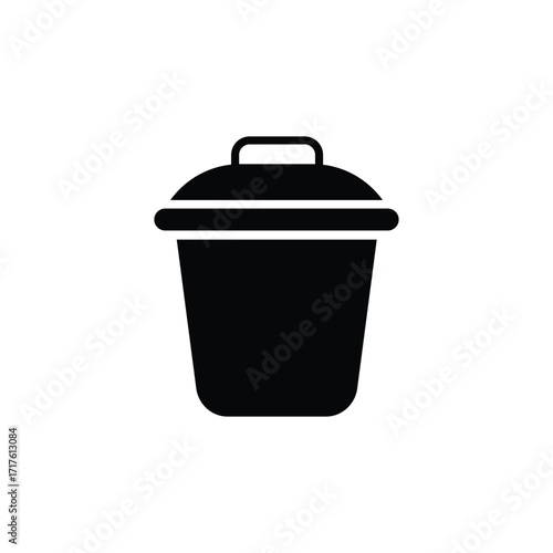 Simple black silhouette of a trash can with a lid