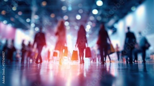 Blurred Figures with Shopping Bags in Abstract Urban Setting