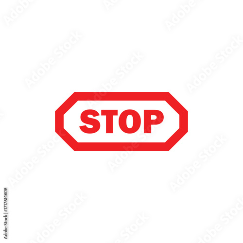 Red octagonal stop sign with white border and text