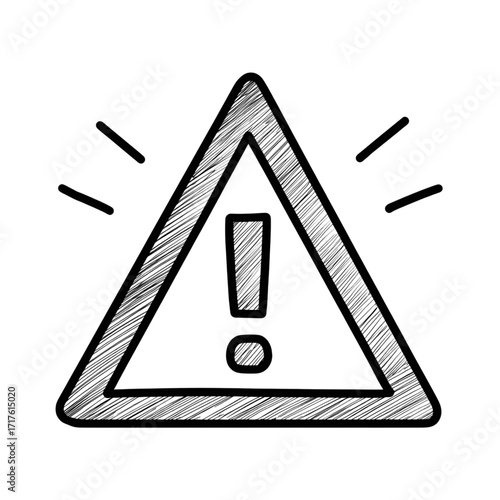Hand Drawn Warning Exclamation Mark Symbol, Sketch Doodle Concept