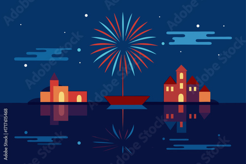 Fireworks Reflecting in a Quiet Harbor