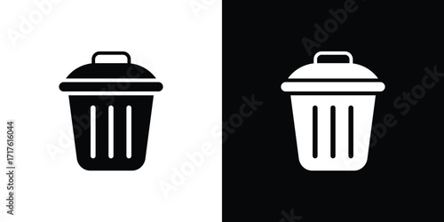 Black and white trash can icons for digital use