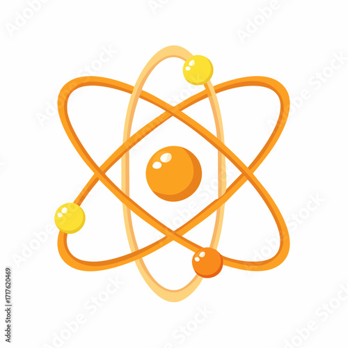 Illustration of an atom, showing electrons orbiting the nucleus. Science education concept.