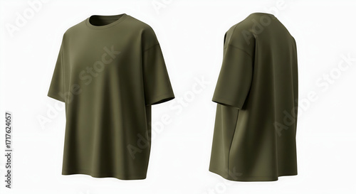 Green Oversized Plain T-Shirt Mockup, Floating Front and Side Views, Isolated on White Background, AI-Generated Image