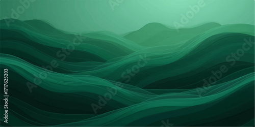 Abstract flowing green and blue waves create a digital energy pattern