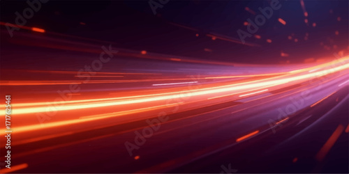 Long exposure light streaks from speeding cars on a dark highway at night