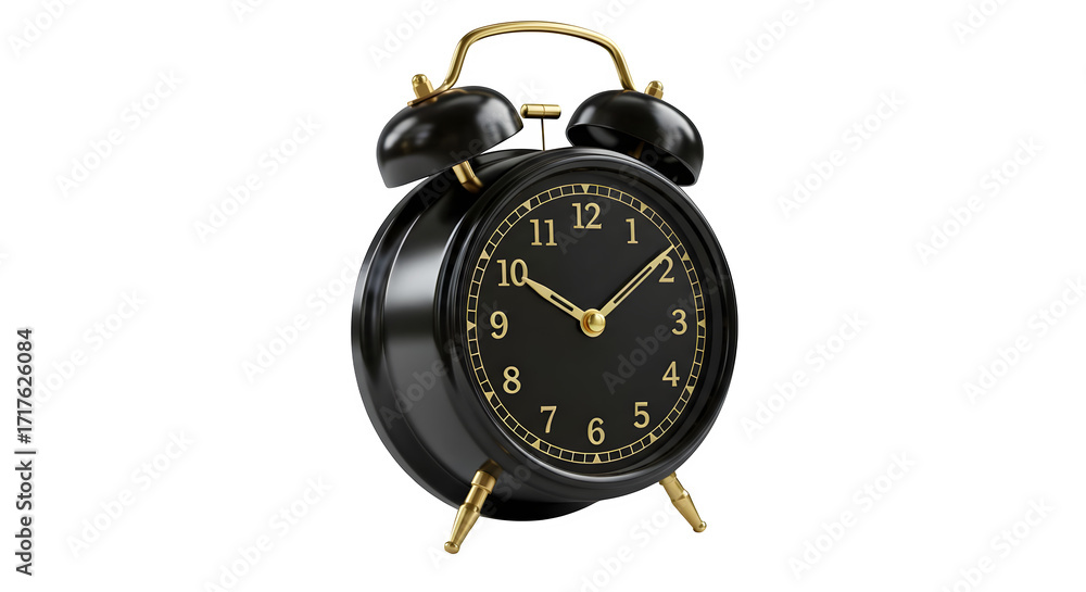 Φωτογραφία Black alarm clock gleams with gold accents on a stark, isolated background for product shots, branding, or editorial illustrations