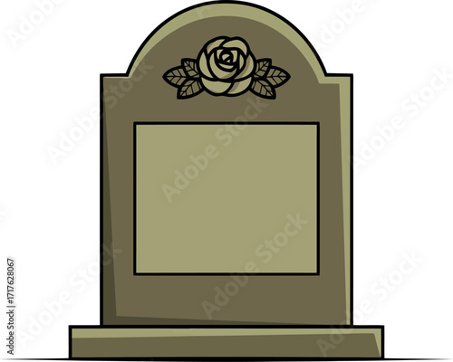 Grave stone with rose accent memorial monument empty plaque vector
