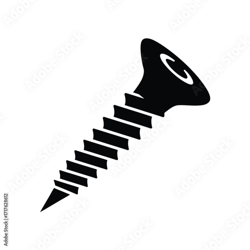 Stylized black and white vector illustration of a single screw for general use silhouette vector illustration white background