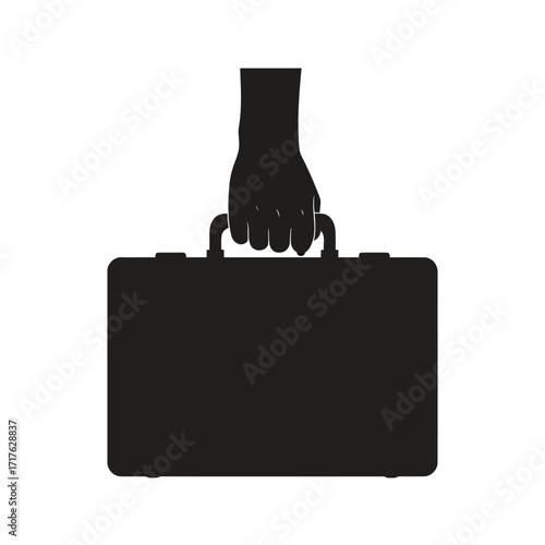Vector illustration of silhouette of a hand holding a black briefcase