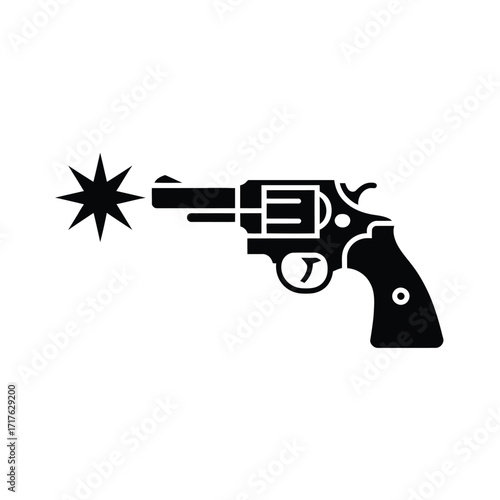 Black and white revolver icon with starburst vector illustration eps format scalable silhouette vector illustration white background