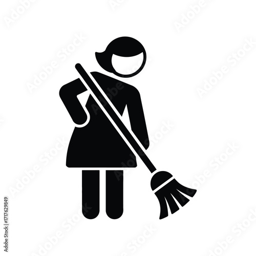 Simple icon of a person sweeping with a broom vector illustration silhouette vector illustration white background