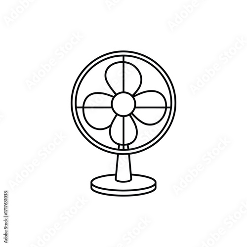 Simple black and white line drawing illustration of a desk fan icon vector silhouette vector illustration white background