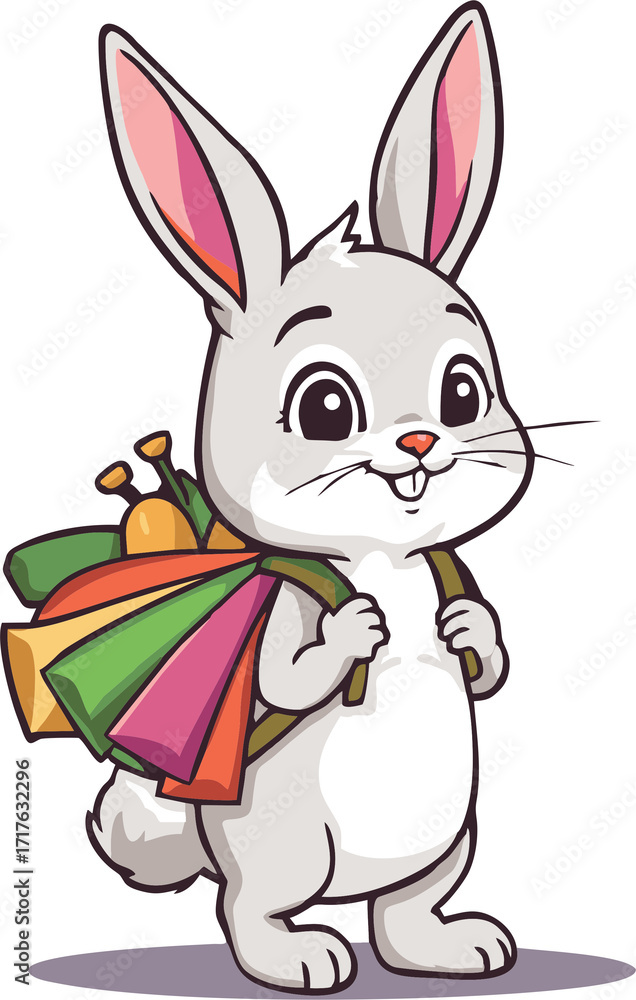 Obraz premium Cute Bunny Carrying Colorful Shopping Bags, Ready for a Day of Fun and Treats