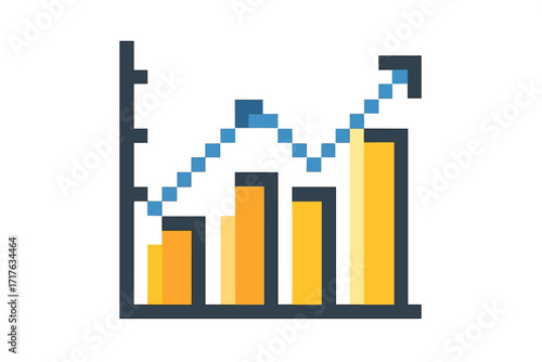 Pixel art graph chart icon. Business growth, financial success concept. Data analysis, statistics report. Investment profit, stock market trend up. 8-bit vector infographic.