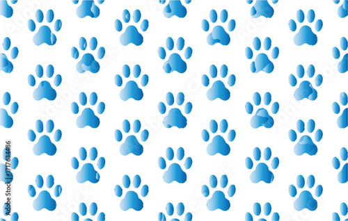 Seamless pattern of blue paw prints on a white background, perfect for pet-themed designs and backgrounds